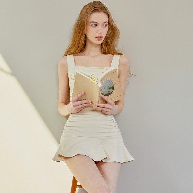 비키니밴더 레베랑스 셔링 스커트 모노키니, 크림