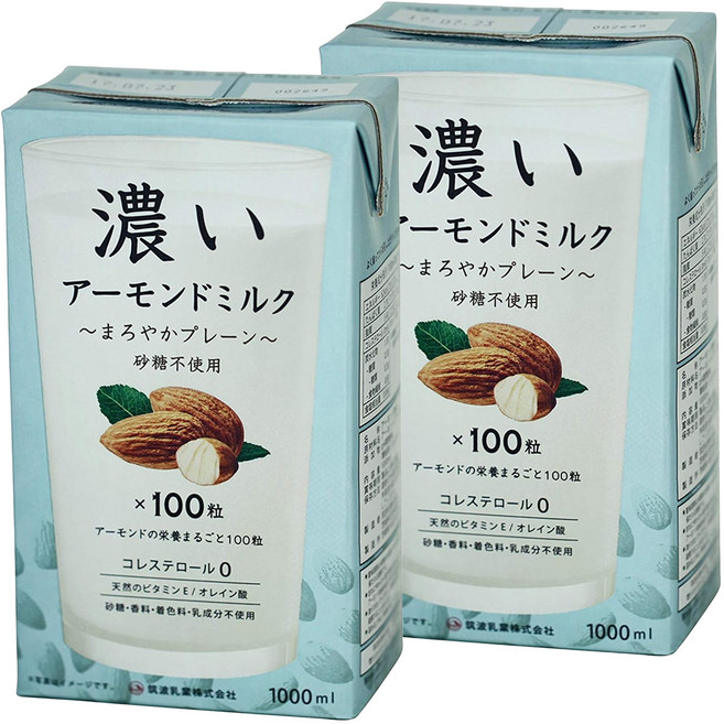TSUKUBA 筑波乳業 杏仁飲 香醇原味 無糖, 2瓶, 1L