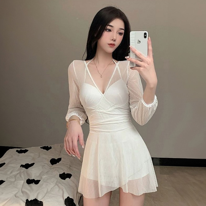 선빛 여성용 일체형 체형 커버 헤니 원피스 수영복, 화이트