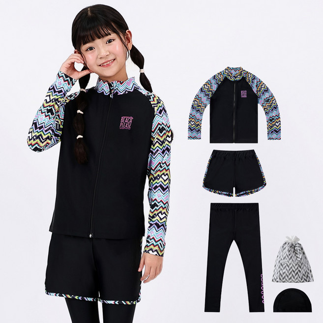 아쿠아티카 아동용 집업래쉬가드 + 워터레깅스 + 반바지 + 스판수모 세트 AQA333