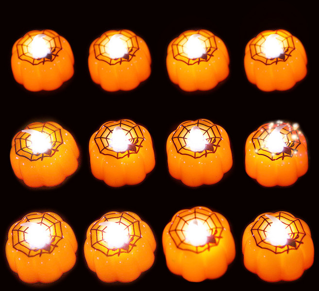 可愛萬聖節小蠟燭燈 蜘蛛款 5cm, 12個, 橘色