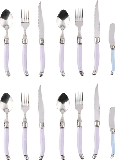 장네론 리옹라귀올 양식 커트러리 4인 14p 세트, 연보라(디너스푼, 디너포크, 나이프), 스카이블루(버터나이프), 디너스푼 4p + 디너포크 4p + 나이프 4p + 버터나이프 2p, 1세트