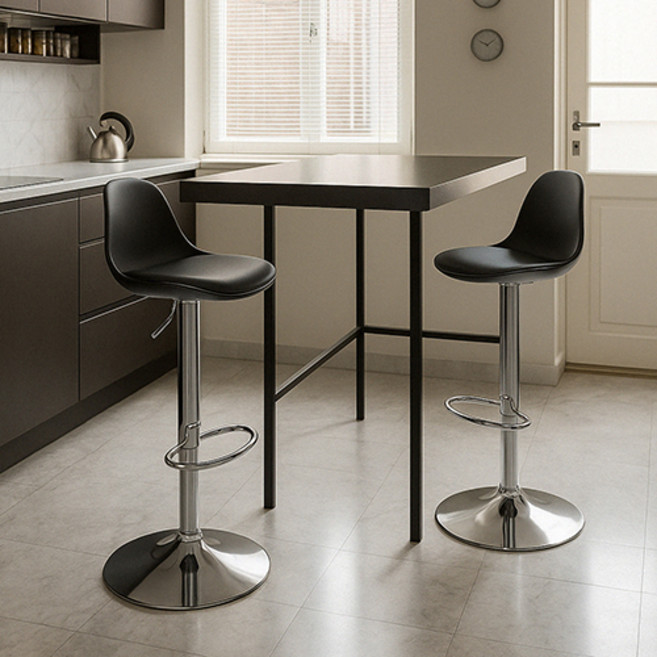 16피스 심플 바의자 아일랜드 식탁의자 2개 세트, 블랙 + 크롬도금