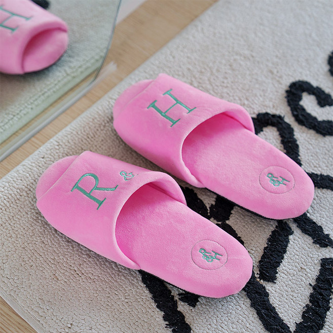 룸앤홈 벨벳 오픈형 룸슈즈, 핑크, 1개