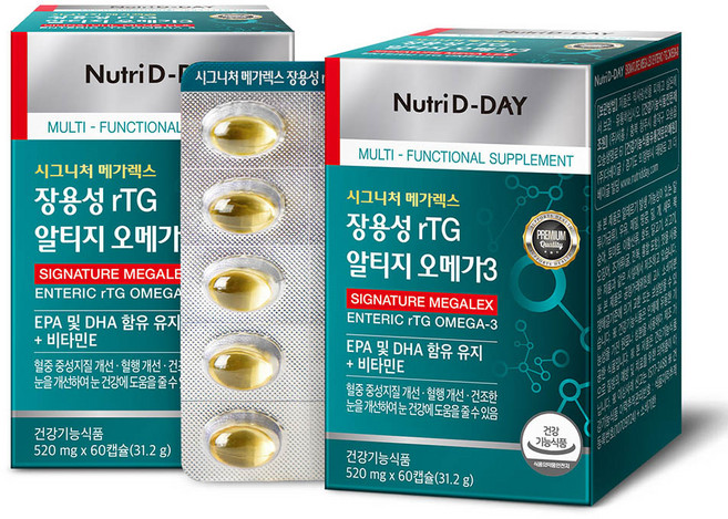 Nutri D-DAY rTG Omega-3 魚油腸溶性膠囊, 60顆, 2盒