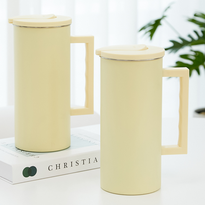 코멧 홈 세척이 쉬운 스테인리스 304 파우더 핸들 냉장고 물병, 옐로우, 2개, 1.6L