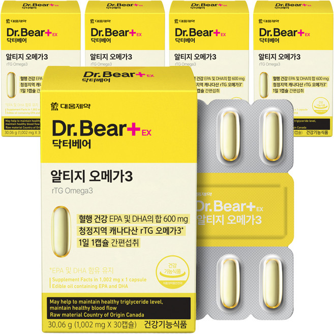 대웅제약 닥터베어EX 알티지 오메가3 30.06g, 30정, 5개