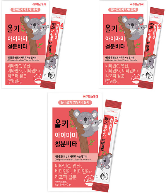 올키 아이마미 철분 비타 딸기맛 30p, 60g, 3개
