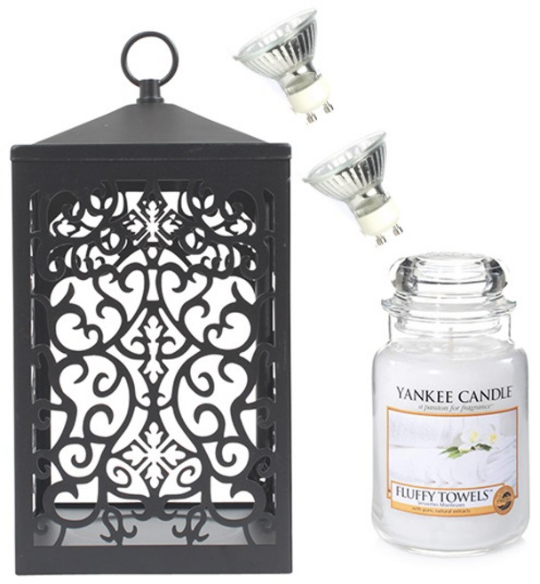 양키캔들 라지자 + 스크롤 캔들워머 + 전구 2p 세트, 워머(블랙), 캔들(플러피타월)