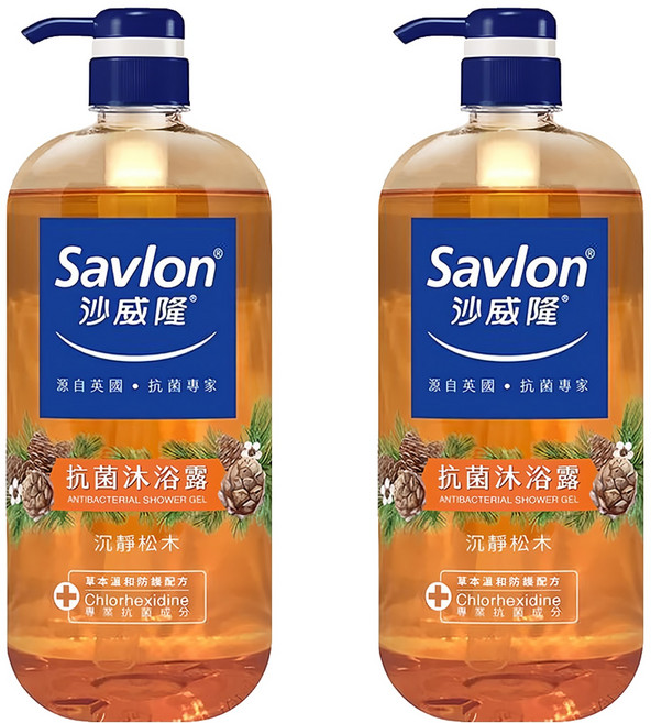 Savlon 沙威隆 抗菌沐浴露 沉靜松木, 1L, 2瓶