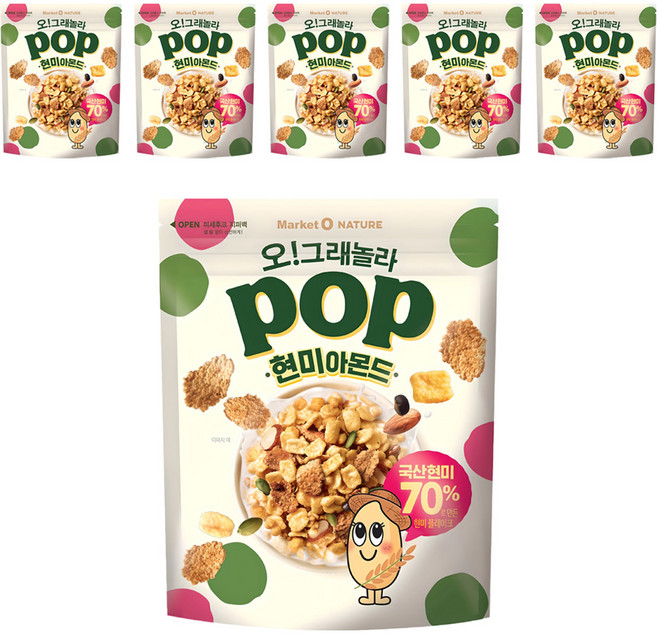 마켓오네이처 오 그래놀라 팝 현미아몬드, 6개, 340g