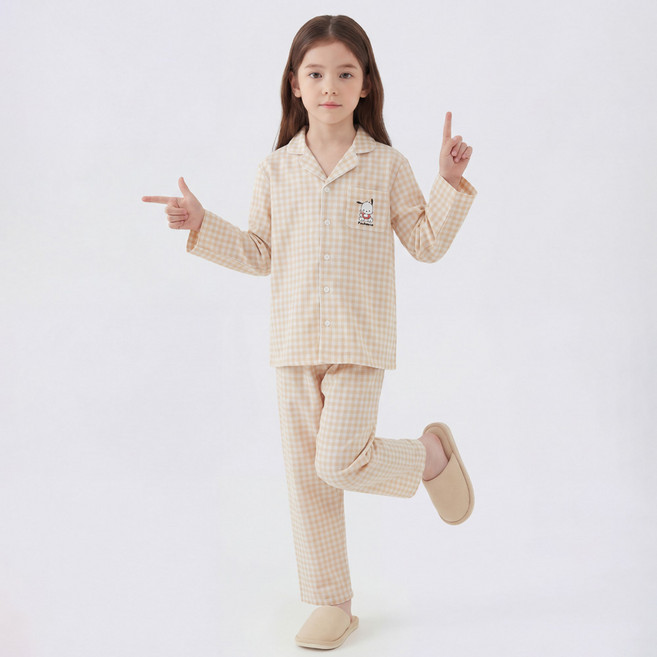프리미에팜 아동용 산리오캐릭터즈 체크 9부 파자마 상하의 세트