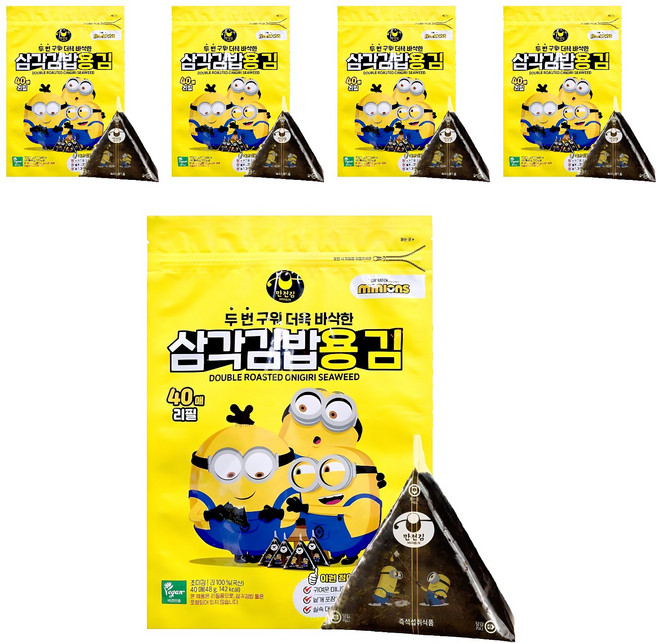 만전김 미니언즈 두번 구운 삼각김밥용 김 리필용 40매입, 48g, 5개