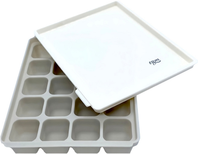 tgm 白金矽膠馬卡龍副食品分裝盒 20格, 奶油灰, 200ml, 1個