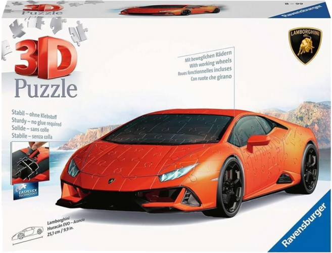 Ravensburger 維寶 3D拼圖 藍寶堅尼Huracan EVO RED 精美跑車模型 親子互動, 108片, 1盒