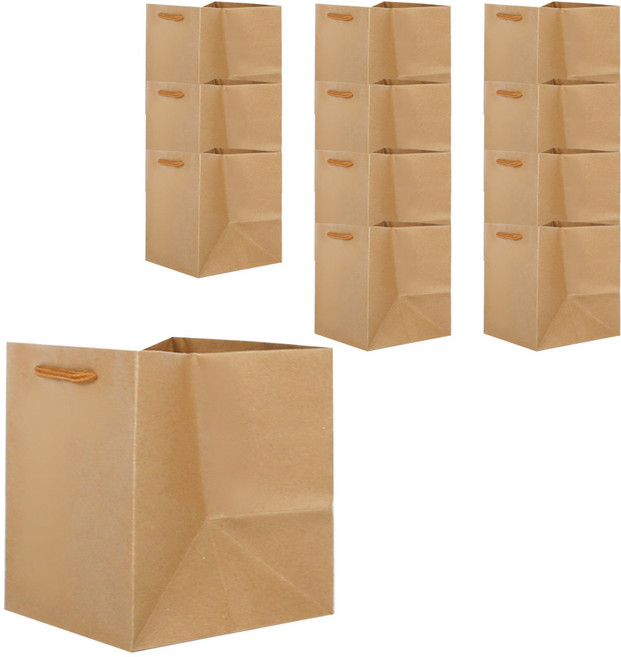 리드홈 튼튼한 정사각 무지 도시락 쇼핑백, 브라운, 12개