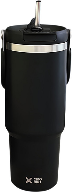 304不鏽鋼雙飲保溫杯 大容量 黑色 便攜式設計 適用於多種場合, 900ml, 1個