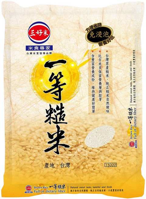三好米 一等糙米, 3kg, 1包