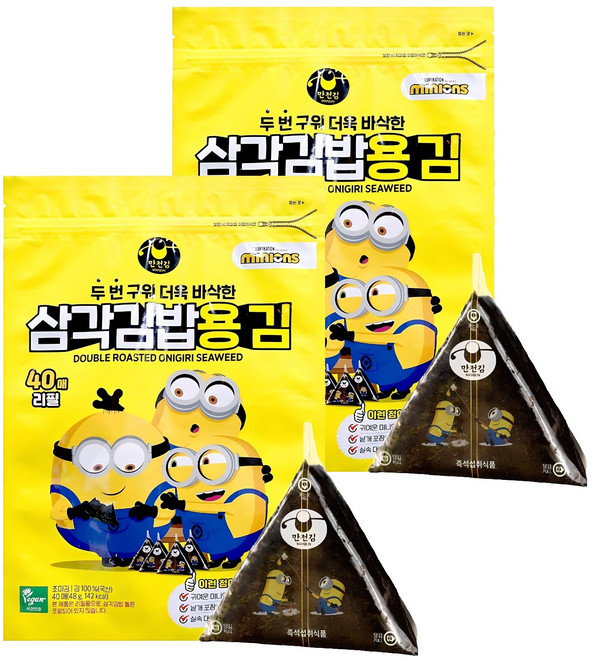만전김 미니언즈 두번 구운 삼각김밥용 김 리필용 40매입, 48g, 2개