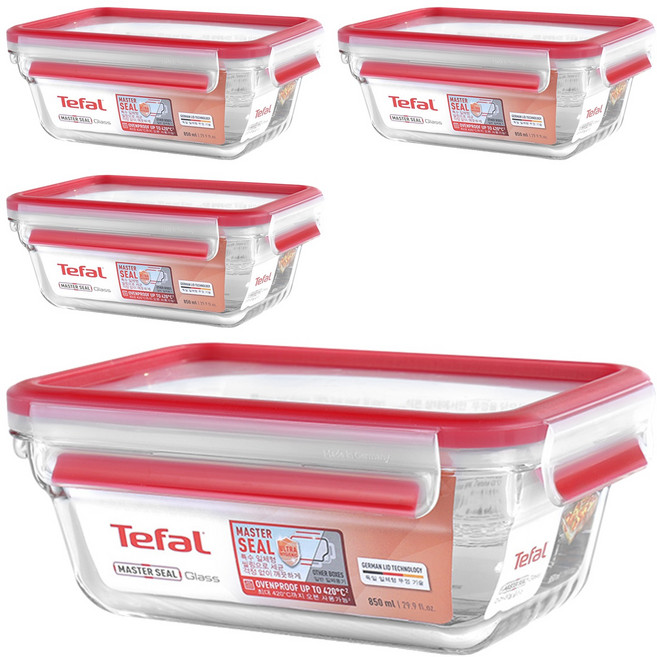 Tefal 特福 MasterSeal 新一代玻璃保鮮盒 N1040812, 容器 + 蓋子, 4個
