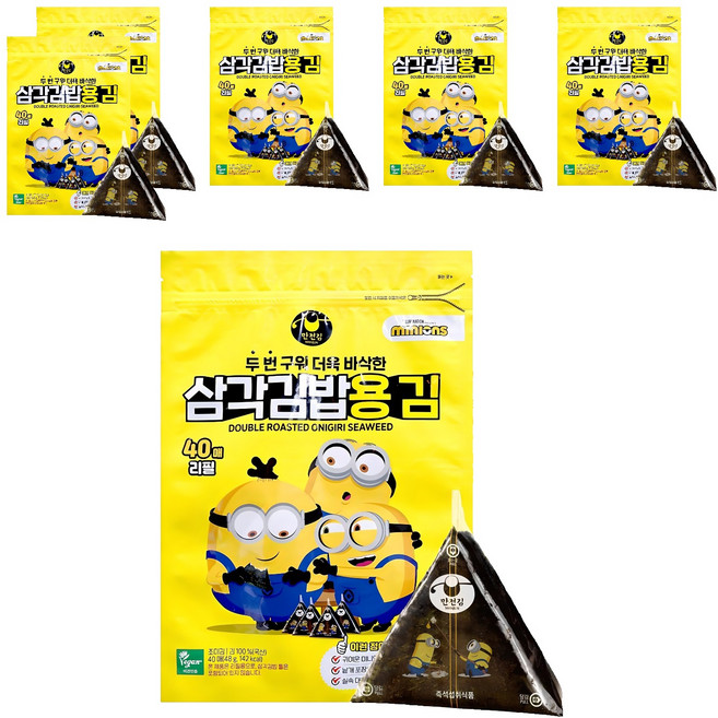 만전김 미니언즈 두번 구운 삼각김밥용 김 리필용 40매입, 48g, 6개