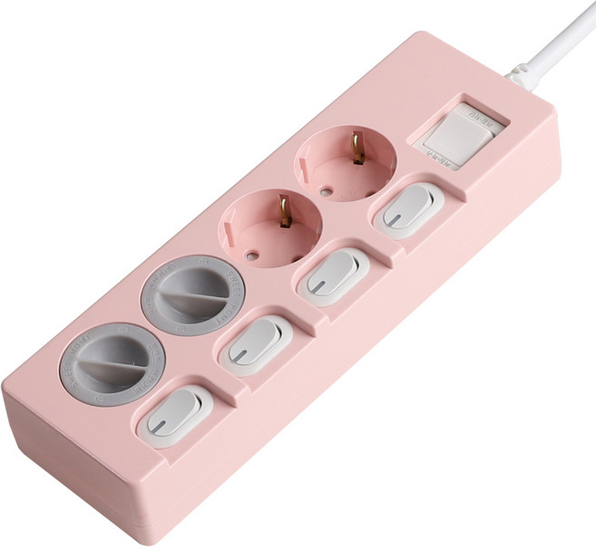 스윗홈 개별 절전 과부하차단 컬러 멀티탭 4구 + 안전커버 2p 세트, 1.5m, PINK, 1세트