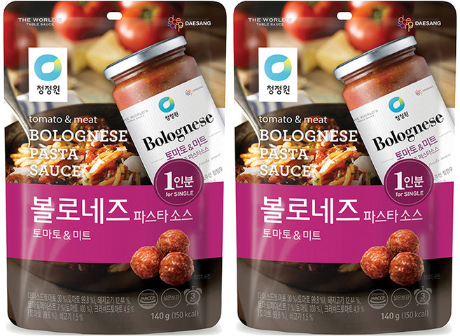 청정원 싱글 파우치 볼로네즈 파스타 소스, 2개, 140g