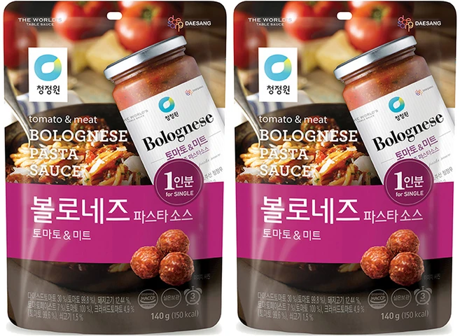 청정원 싱글 파우치 볼로네즈 파스타 소스, 2개, 140g - 쿠팡