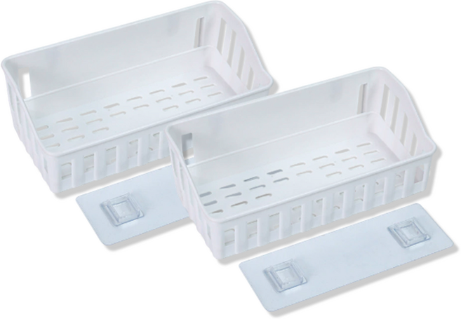 다용도 무타공 흡착 욕실 선반, 화이트, 2개