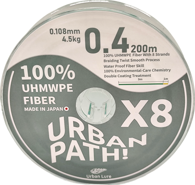 Urban Lure 城市路亞 URBAN PATH X8 日本製雙塗層PE線 100% UHMWM 超高分子量聚乙烯材質, 綠色 + 黃色, 1個