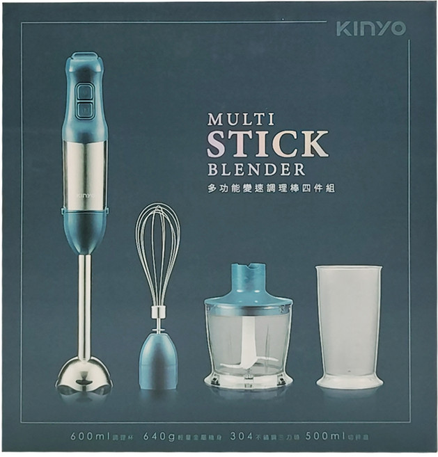 Kinyo 多功能變速調理棒4件組 攪拌棒 + 調理杯 + 打蛋器 + 切碎盆 52 x 52 x 211mm 原廠保固, JC-35