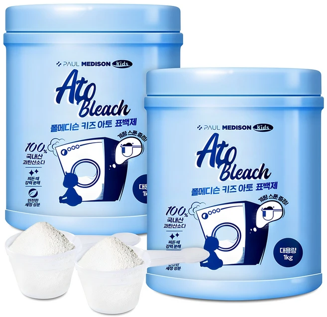 폴메디슨 키즈 아토 표백제 + 계량스푼 세트, 1kg, 2개 - 쿠팡