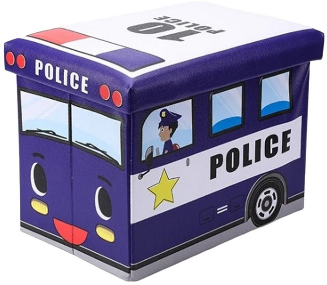 葉子小舖 卡通玩具收納箱 無紡布材質, 藏青色警車, 1個