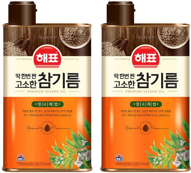 해표 딱 한번 짠 고소한 참기름, 1L, 2개