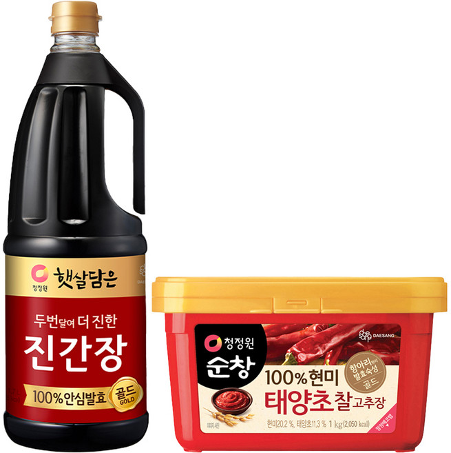 햇살담은 두번 달여 더 진한 진간장 골드 1.7L + 순창 100% 현미 태양초 찰고추장 1kg, 1세트