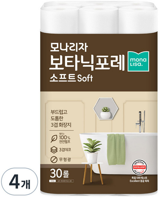 모나리자 보타닉포레 소프트 천연펄프 화장지, 30m, 30개입, 4개