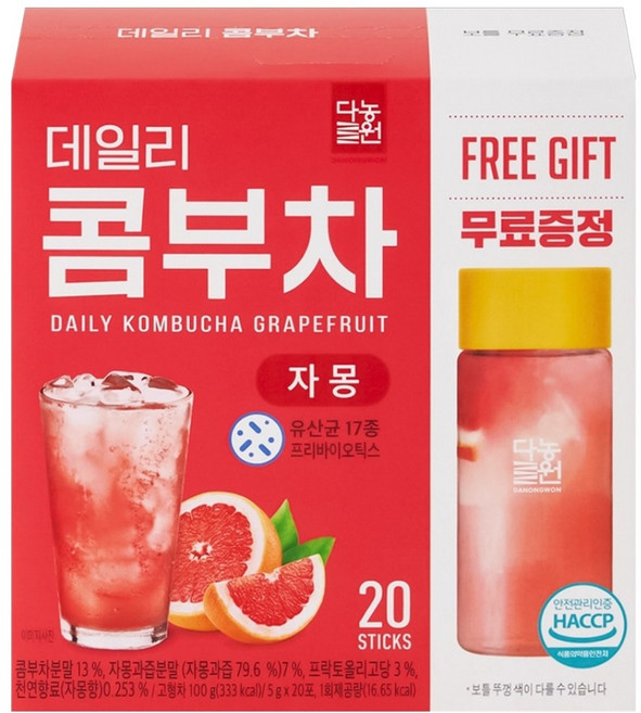 Danongwon 乳酸菌康普茶 + 瓶子 西柚, 5g, 20包, 1盒