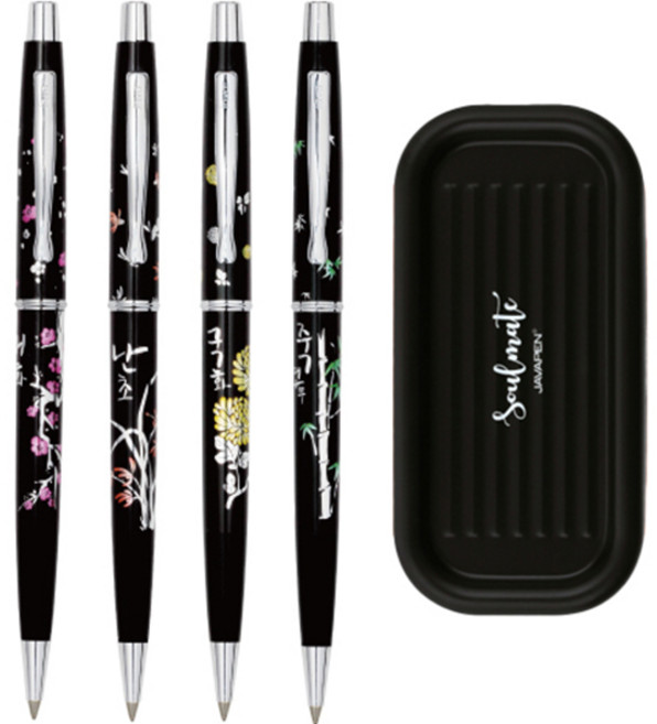 자바펜 사군자 볼펜 0.8mm 4종 + 펜트레이 세트, 매화, 난초, 국화, 대나무(볼펜), 랜덤발송(펜트레이), 1세트