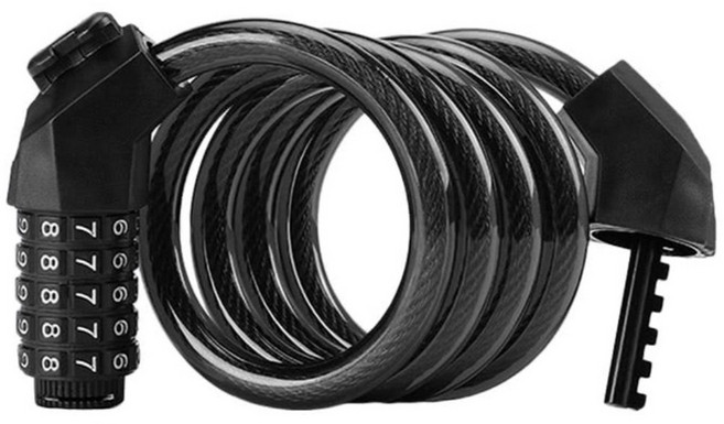 Neon 台灣霓虹 五位密碼鋼纜鎖自行車鎖機車鎖 加粗鋼纜12mm 附鎖架, 黑色, 1個