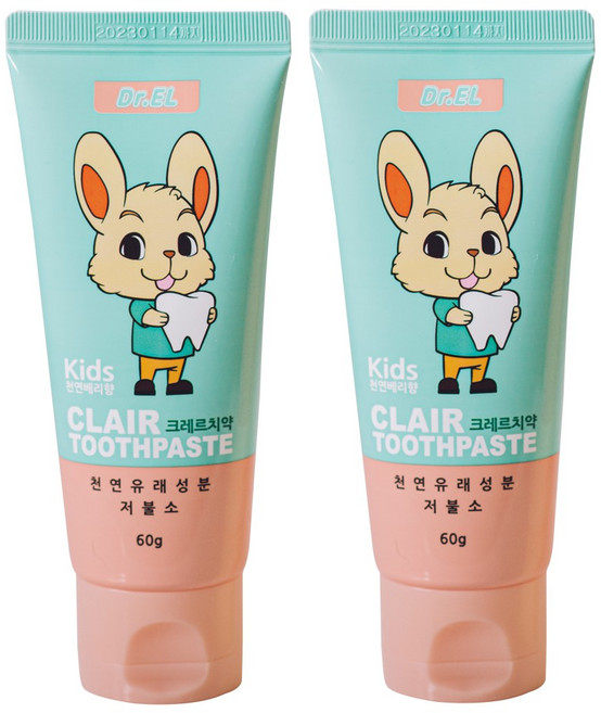 닥터이엘 키즈 28탁 크레르 저불소 치약, 60g, 2개