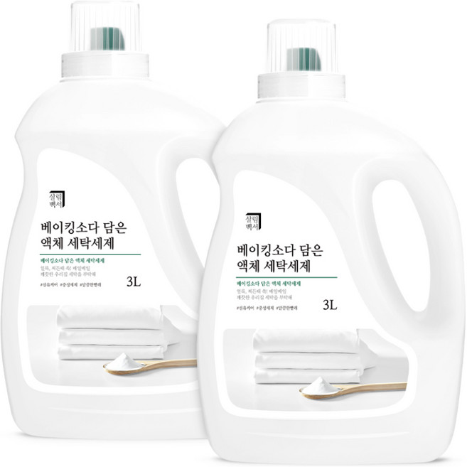 살림백서 베이킹소다 담은 액체 세탁세제 본품, 2개, 3L
