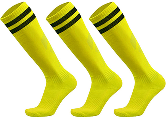 셀라 논슬립 축구양말 스포츠양말 3켤레, 옐로우 + 블랙라인, 3개