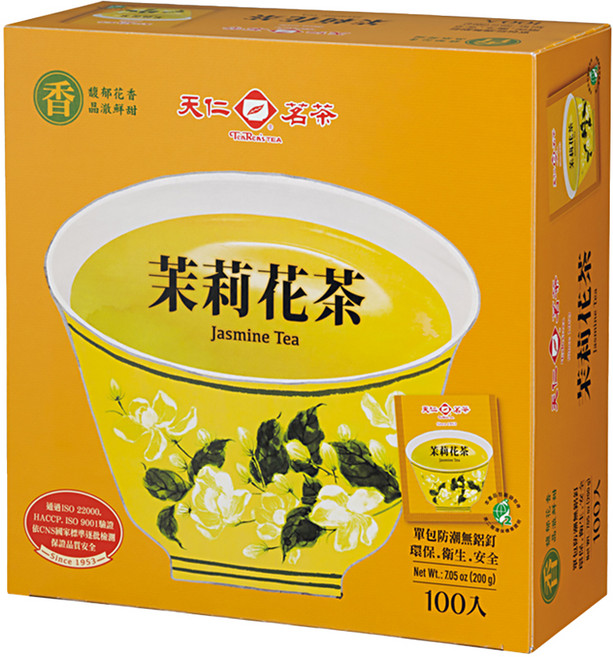 天仁茗茶 茉莉花茶 袋裝防潮 保持新鮮 香氣怡人 隨時享用, 2g, 100包, 1盒