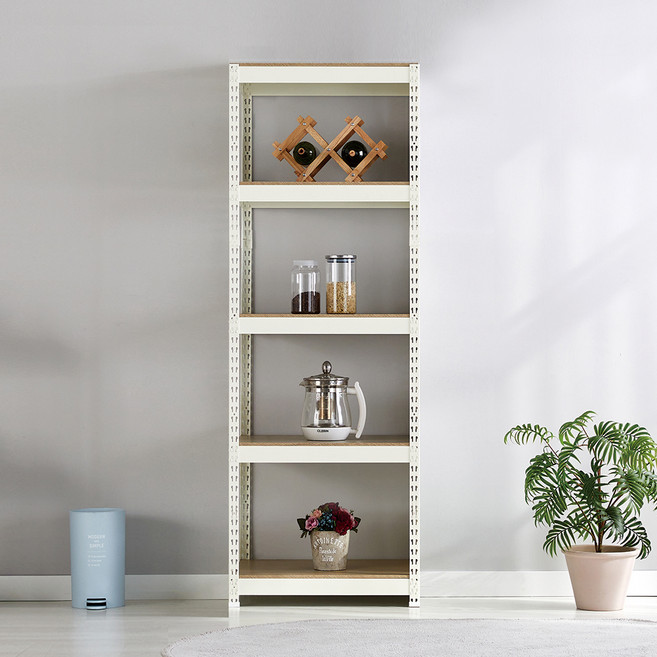 피피랙 국내생산 무볼트 무소음 조립식 앵글선반, 화이트, 5단