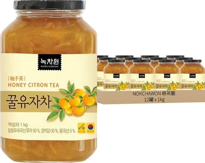 NOKCHAWON 綠茶園 蜂蜜柚子茶, 1kg, 1入, 12罐