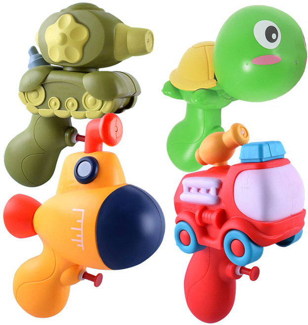 아가플러스 소방차 + 탱크 + 거북이 + 잠수함 물총 세트, 혼합색상, 1세트