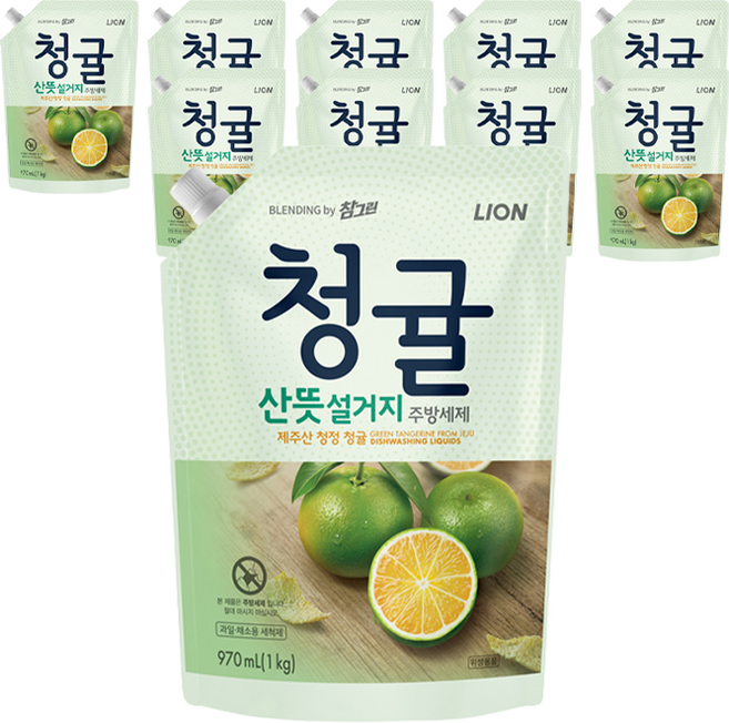 참그린 청귤 산뜻 설거지 주방세제 리필, 970ml, 10개