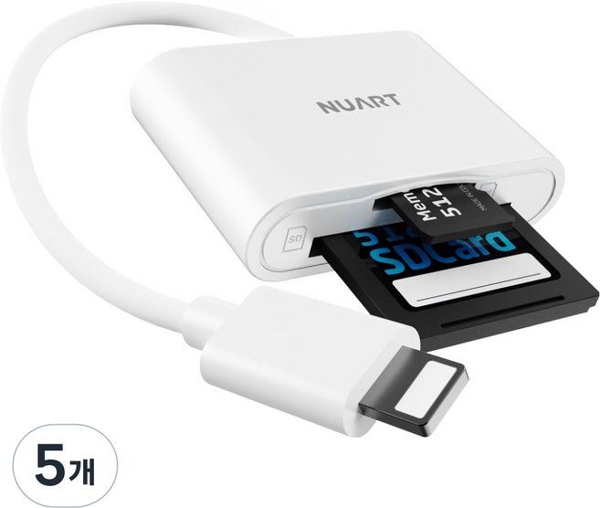 누아트 8핀 OTG 2 in 1 멀티 카드리더기 TF Micro SD카드 케이블, Card Reader, 화이트, 5개