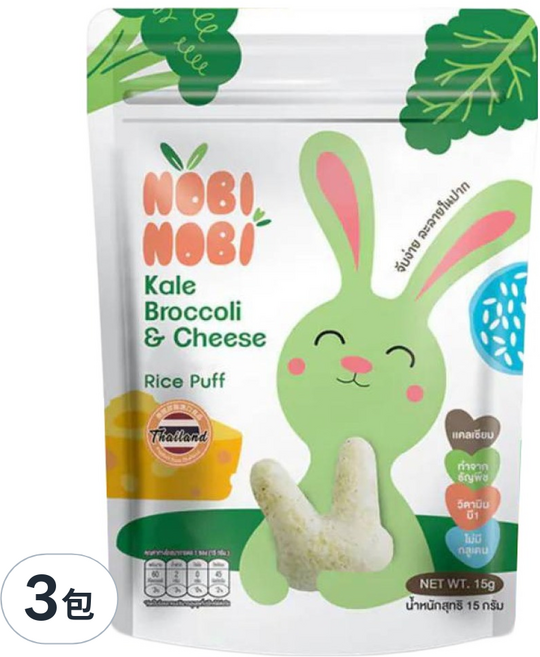NOBI NOBI 娜比兔兔小米菓 15g 寶寶健康零食, 3包, 起司蔬菜