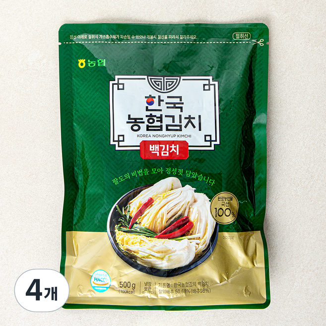 농협식품 한국농협김치 백김치, 500g, 4개